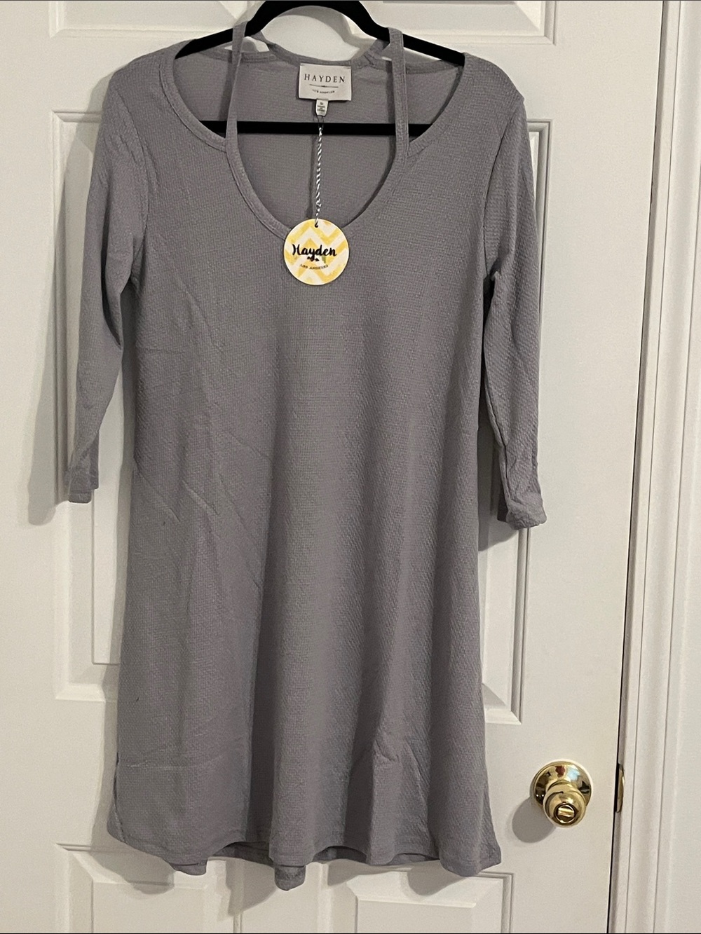 Hayden Light Gray Scoop Neck Long Sleeve A-Line Dress